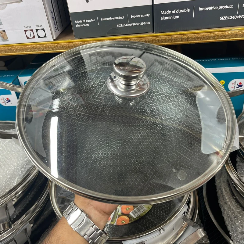 30,32,34cm wok korai Both Side honeycomb 316 Steel Grade With Lid