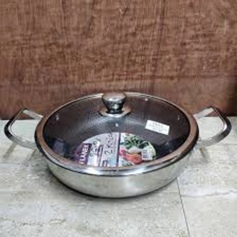 30,32,34cm wok korai Both Side honeycomb 316 Steel Grade With Lid - Image 3