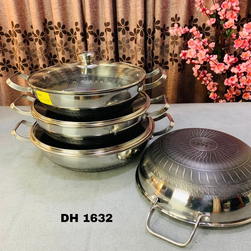 30,32,34cm wok korai Both Side honeycomb 316 Steel Grade With Lid