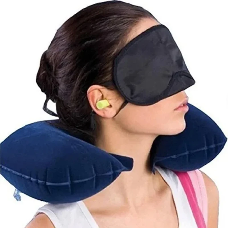 3-in-1 Travel Neck Pillow Set – Memory Foam, Eye Mask & Earplugs