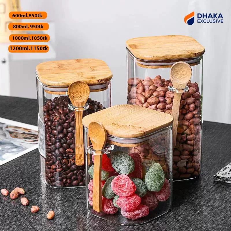 Glass Storage Jar with Bamboo Lid & Spoon
