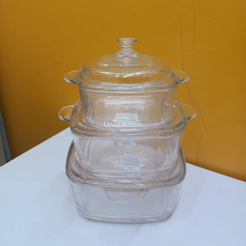 3 Piece Glass Casserole With Glass Lid Transparent Glass