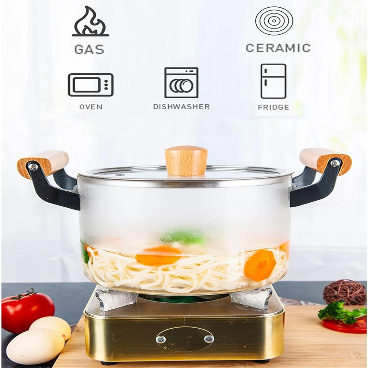 Glass Cooking Pot Stockpot with Lid Transparent - Image 3