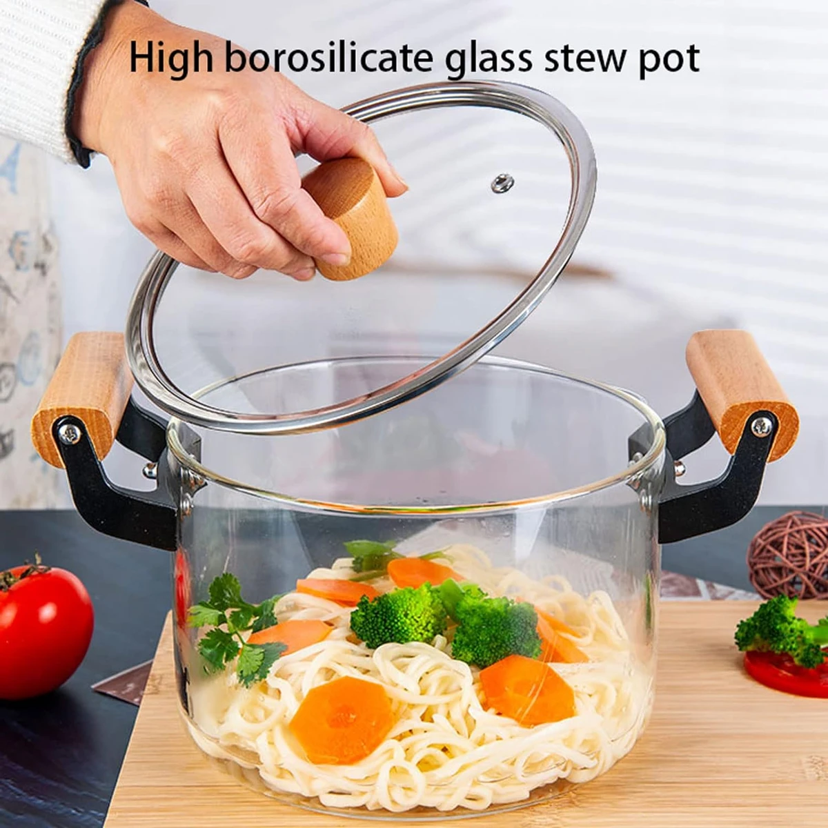 Glass Cooking Pot Stockpot with Lid Transparent - Image 1