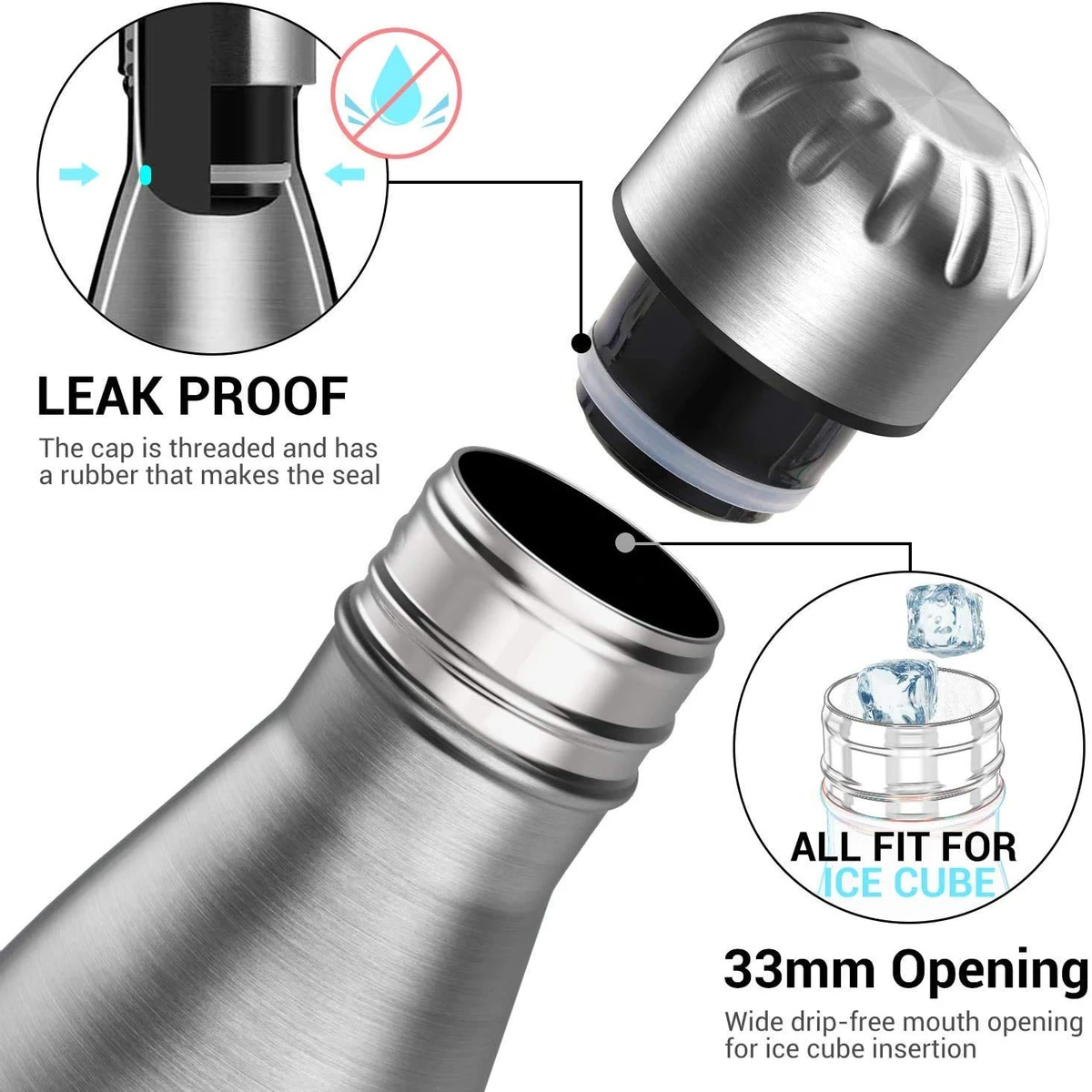 Stainless Steel Water Bottle, 500ml, Silver Double walled - Image 3