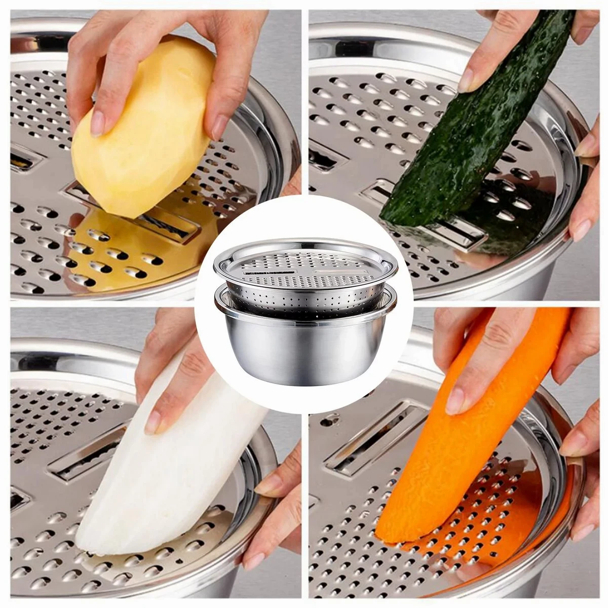 3 IN 1 VEGETABLE CUTTER WITH DRAIN BASKET - Image 4