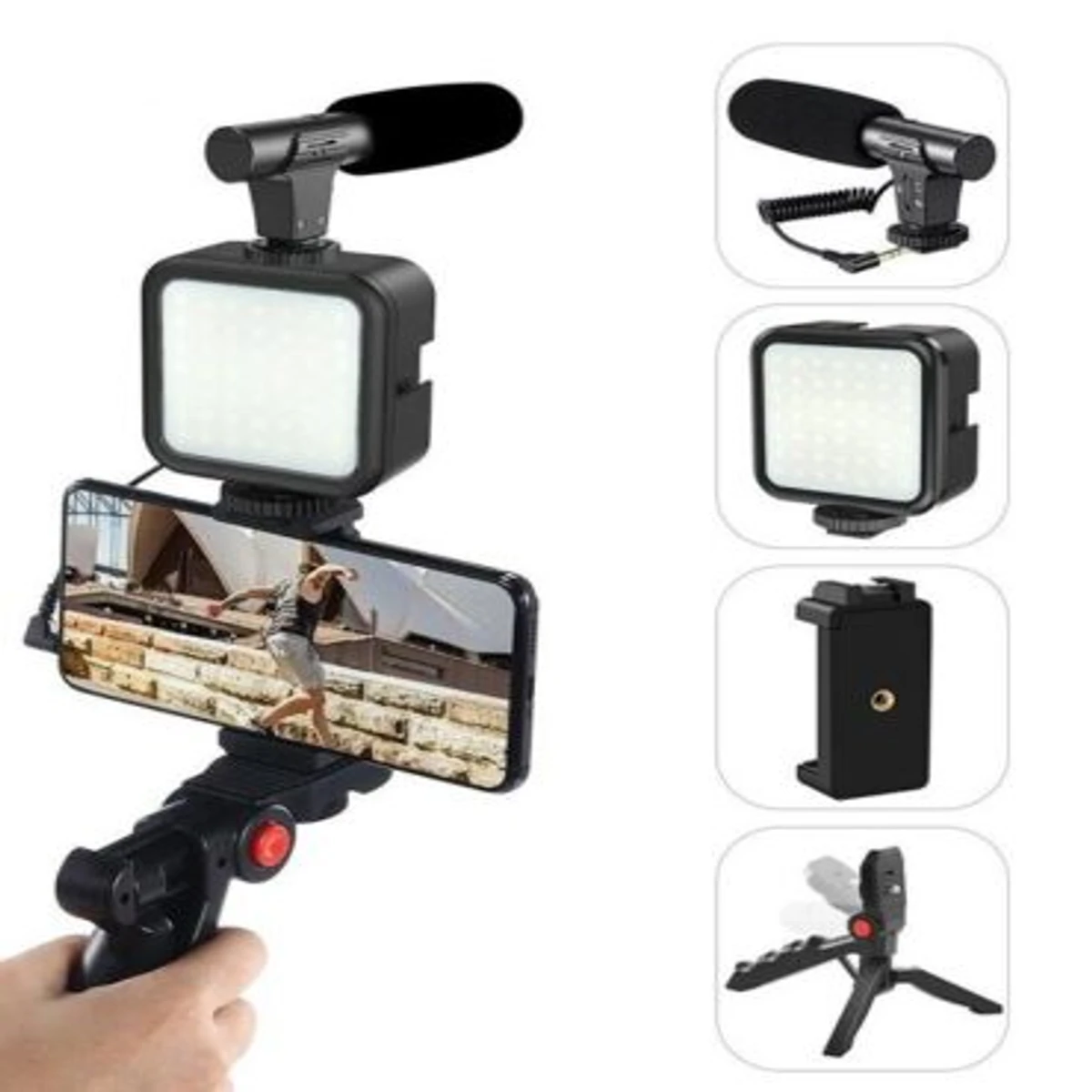 AY-49 Video Vlogger Kits Microphone LED Fill Light Mini Tripod For Phone Vlog Video Record Condenser Microphone - Image 1