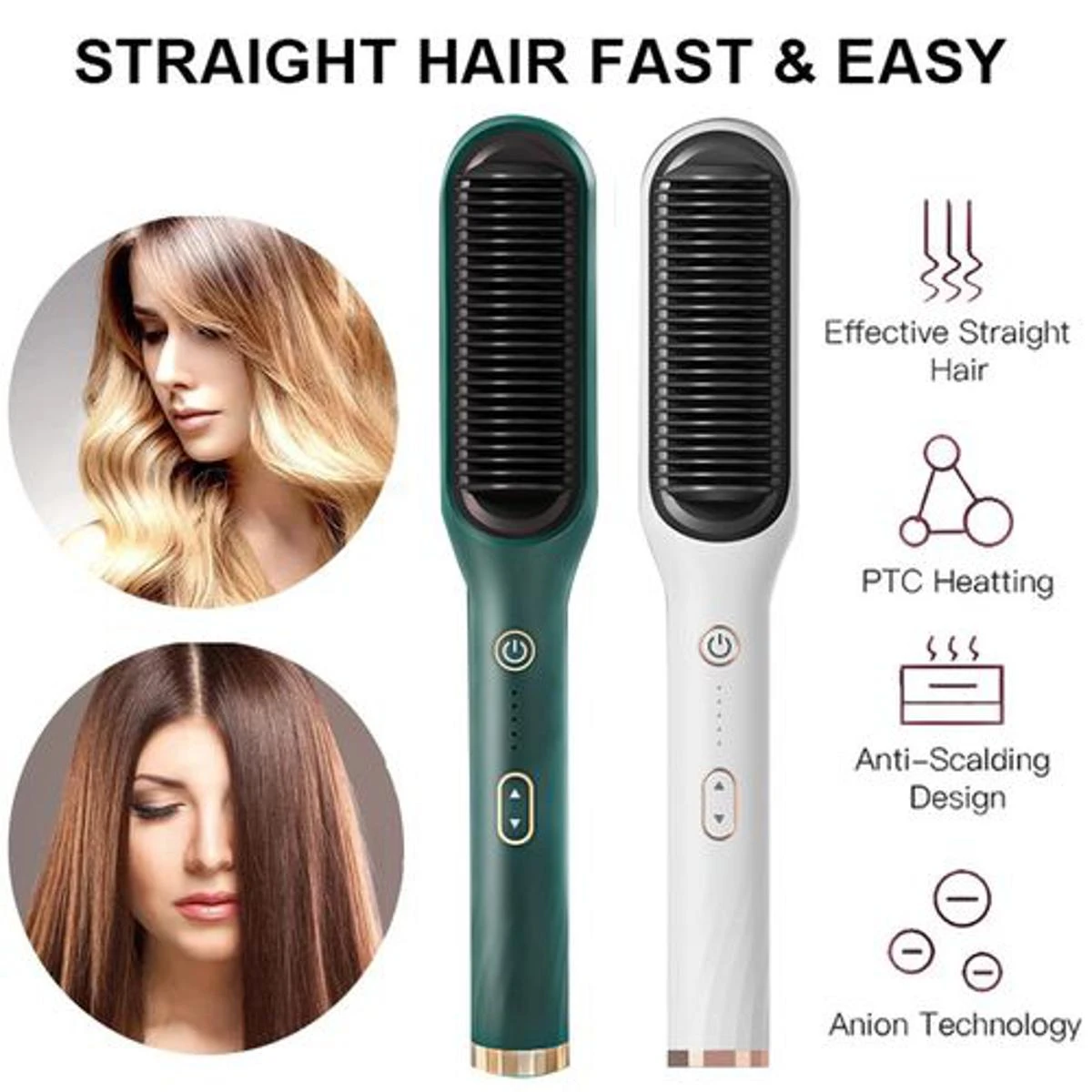 2in1 Curly Hair Straightener Straight Hair Straight Hair Splint Negative Ion Straight Hair Comb Professional Electric Hair Straightener Brush Heated Comb Straightening Combs Men - Image 3