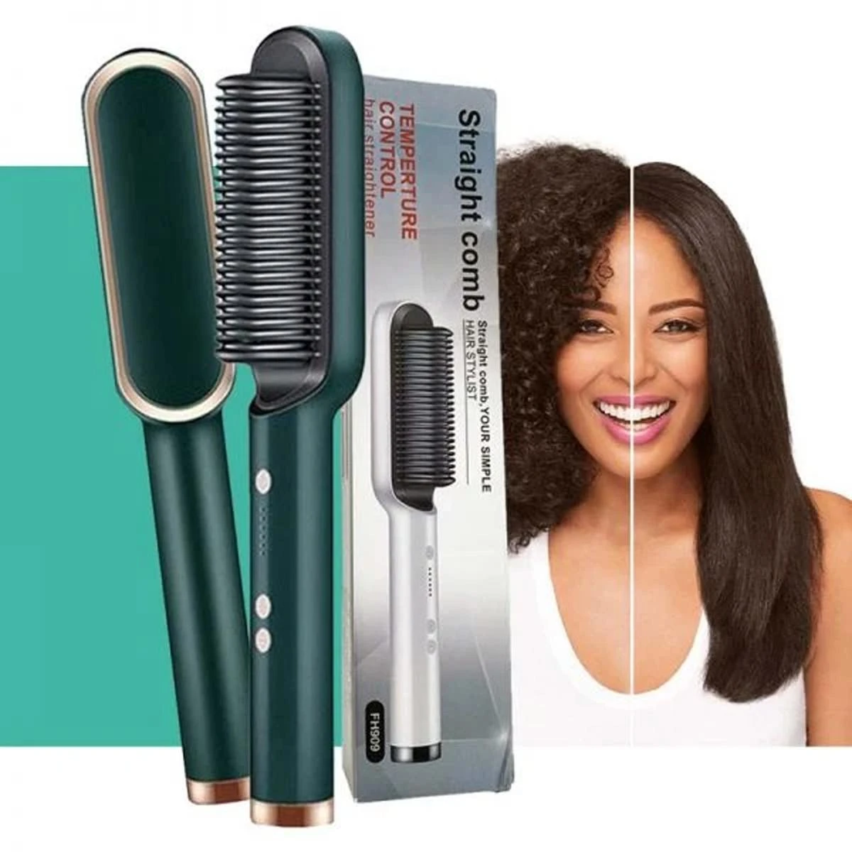 2in1 Curly Hair Straightener Straight Hair Straight Hair Splint Negative Ion Straight Hair Comb Professional Electric Hair Straightener Brush Heated Comb Straightening Combs Men - Image 1