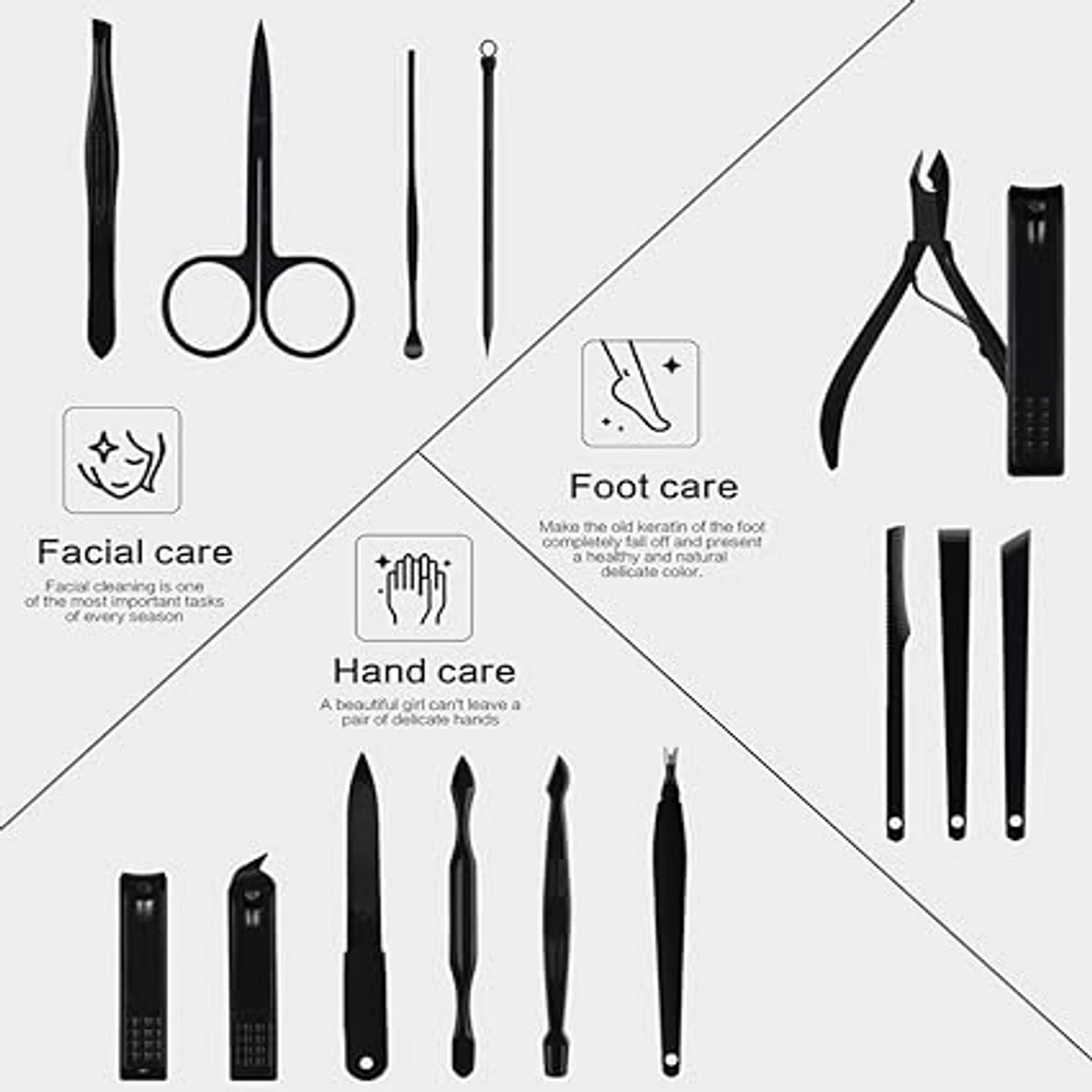 Manicure Set Pedicure Nail Clippers 15 Pieces Stainless Steel Professional