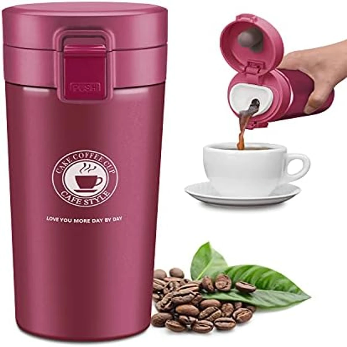 Stainless Steel Double Wall Vacuum Insulated Travel Coffee Mug with Handle/Portable Thermal Cup, Wide Mouth Tumbler with Lid, 380ml - Image 3