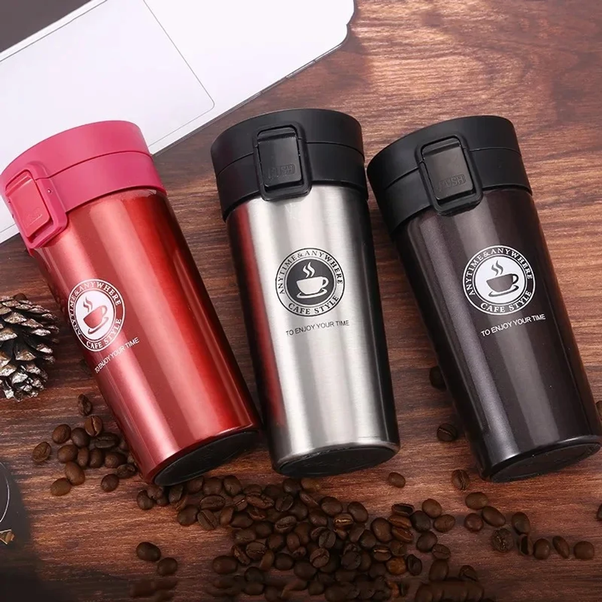 Stainless Steel Double Wall Vacuum Insulated Travel Coffee Mug with Handle/Portable Thermal Cup, Wide Mouth Tumbler with Lid, 380ml - Image 5