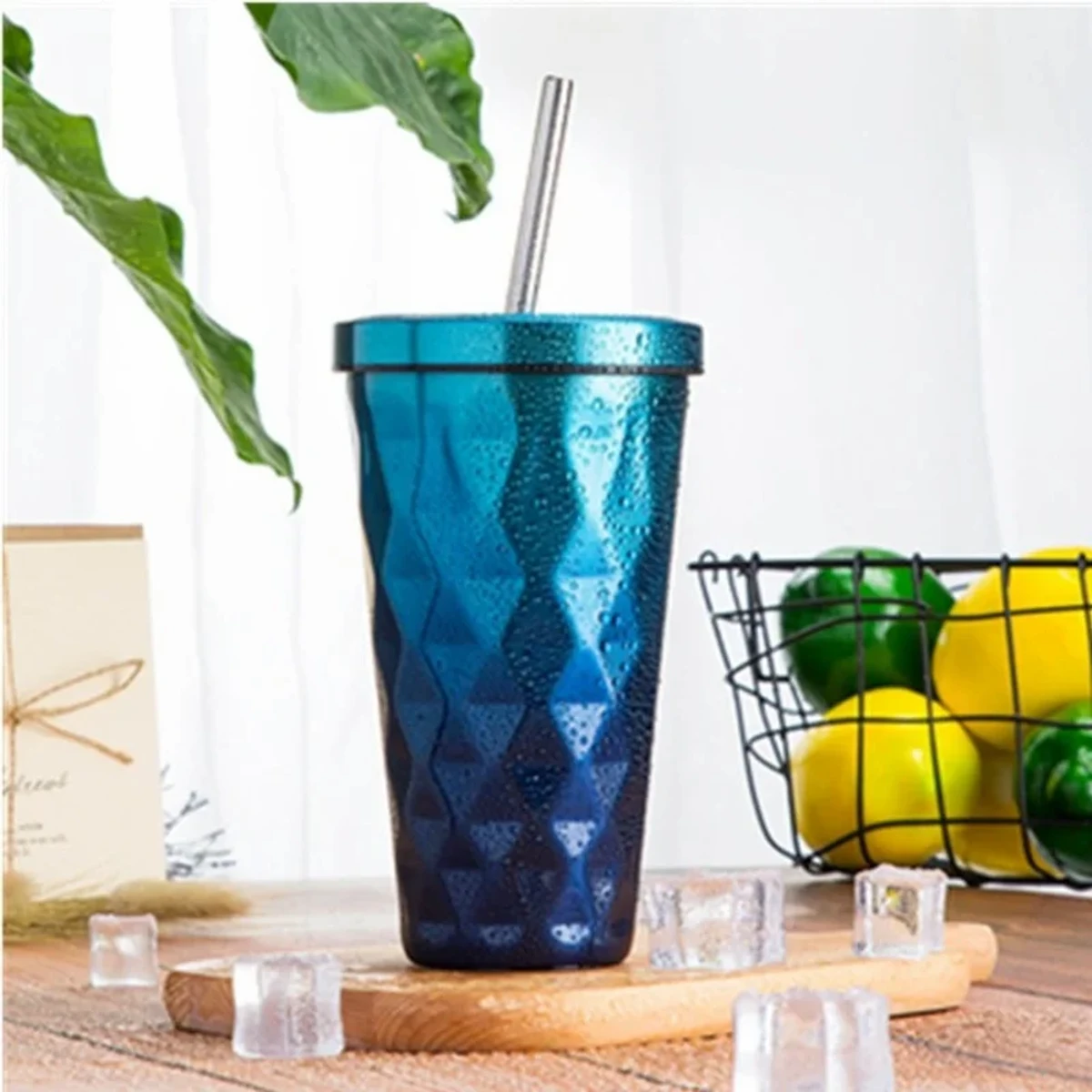 1pcs 500ML Stainless Steel Diamond Straw Water Cups with Lid Vacuum Insulated Double-Layer Thermos Bottle Creative Travel Coffee Mugs hot and cold - Image 5