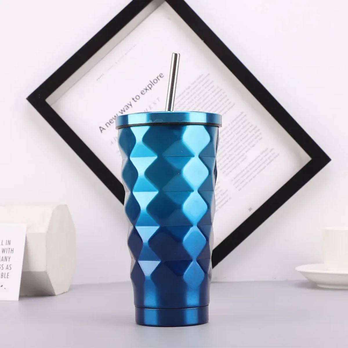 1pcs 500ML Stainless Steel Diamond Straw Water Cups with Lid Vacuum Insulated Double-Layer Thermos Bottle Creative Travel Coffee Mugs hot and cold - Image 4