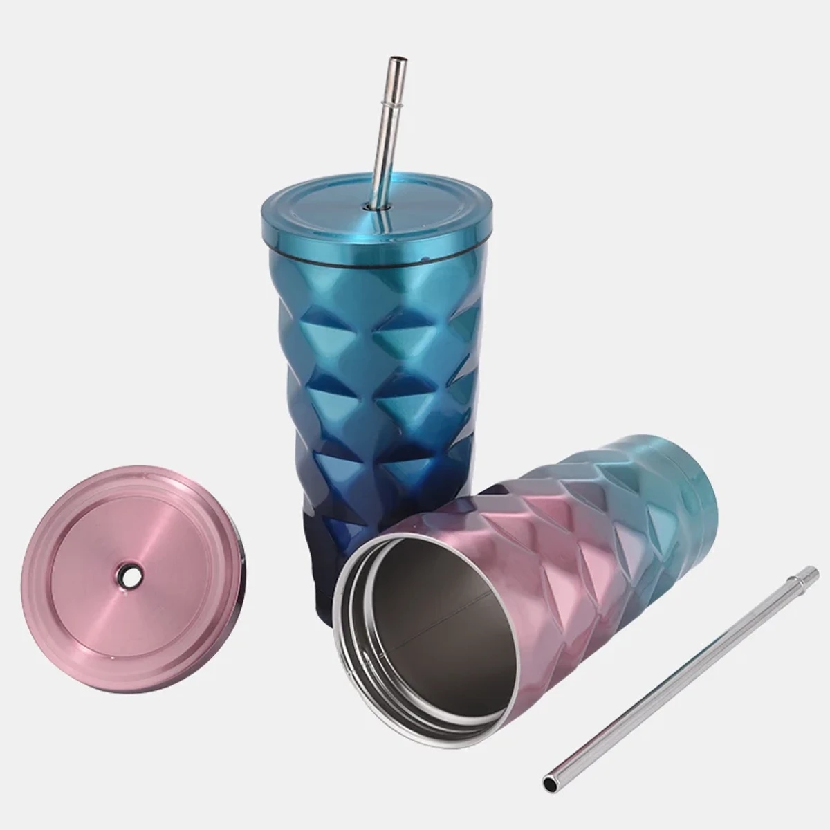 1pcs 500ML Stainless Steel Diamond Straw Water Cups with Lid Vacuum Insulated Double-Layer Thermos Bottle Creative Travel Coffee Mugs hot and cold - Image 3