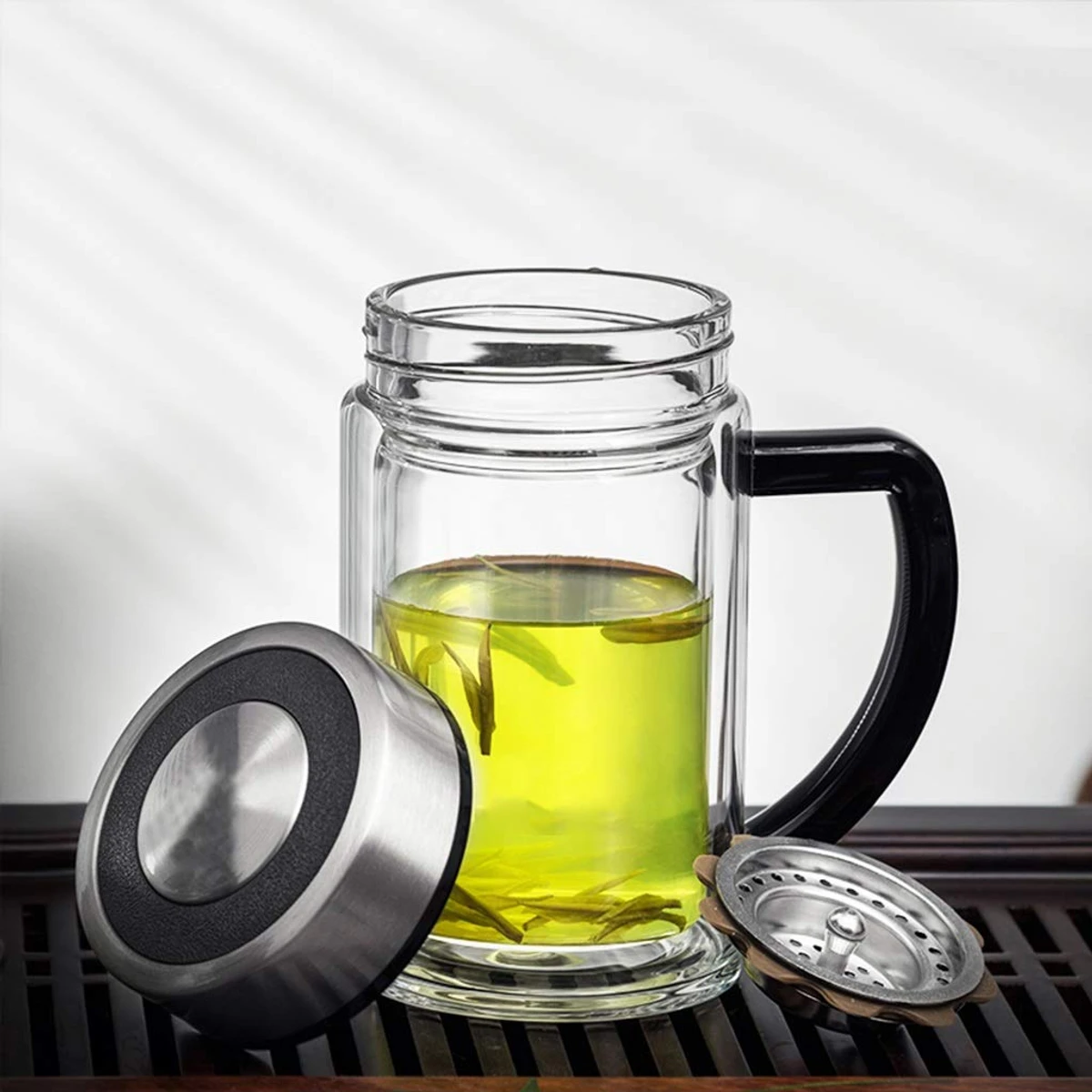 Office Glass Infuser Bottle Tea Tumbler Double Wall Glass Borosilicate Bottle Travel Mug Leakproof Tea Bottle with Strainer Carry Handle - Image 4