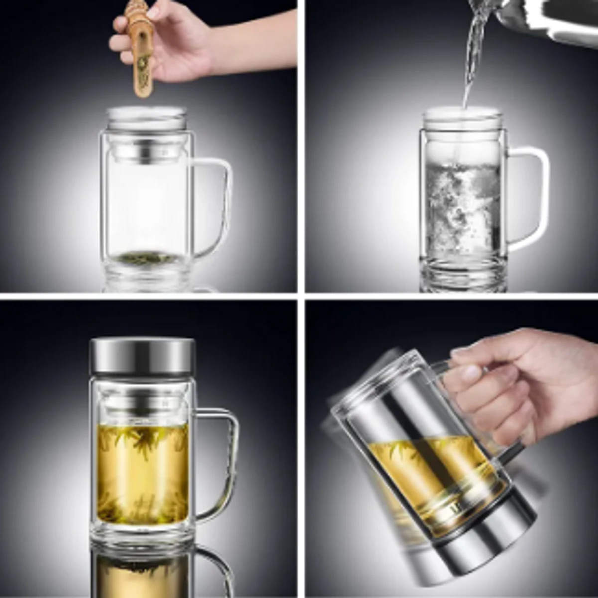 Office Glass Infuser Bottle Tea Tumbler Double Wall Glass Borosilicate Bottle Travel Mug Leakproof Tea Bottle with Strainer Carry Handle - Image 3