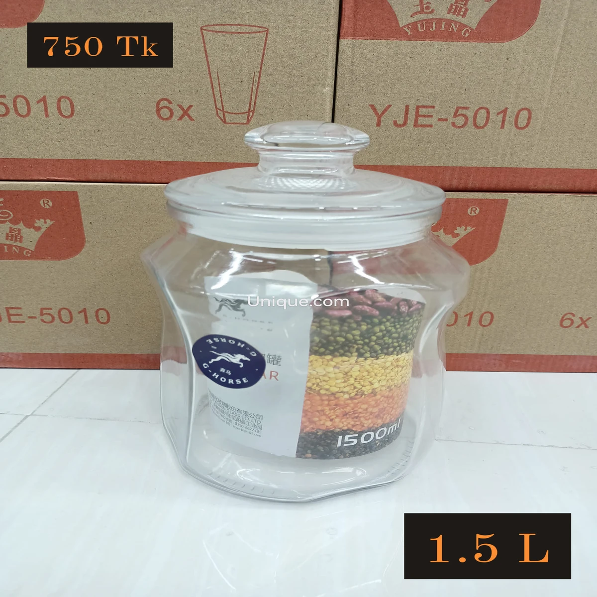 GTR Glass Tea Coffee & Sugar Container - 1.5ml  (Clear)