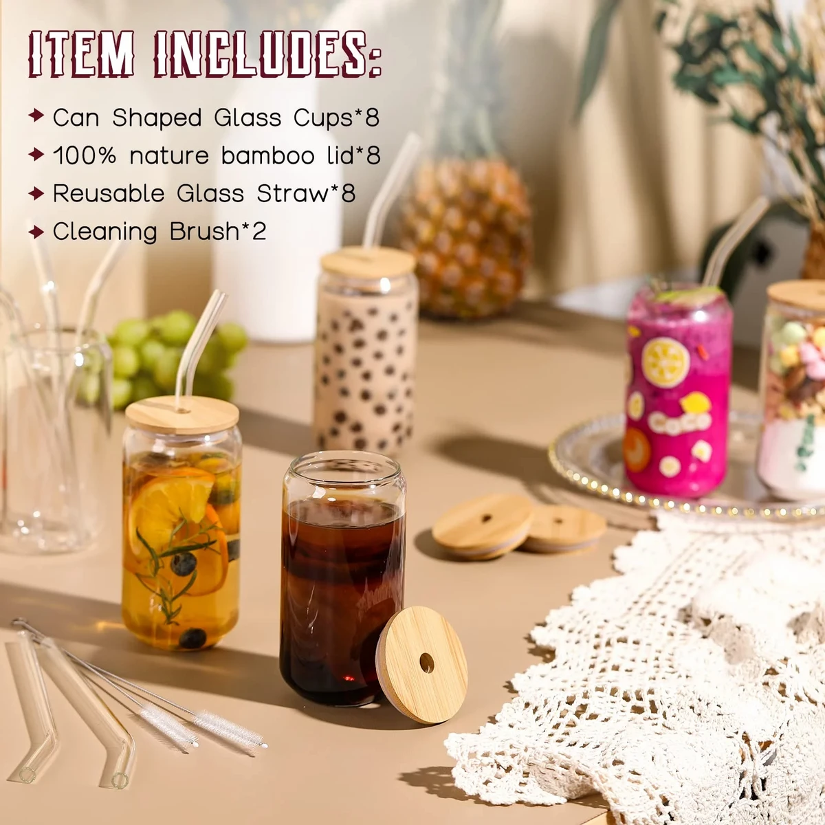 Bamboo Lid Drinking Glasses 500 ml golden color - Image 1