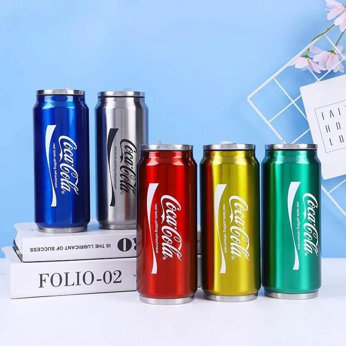 500ml Stainless Steel Coca Cola Design Water Bottle - green , red , blue - Image 2