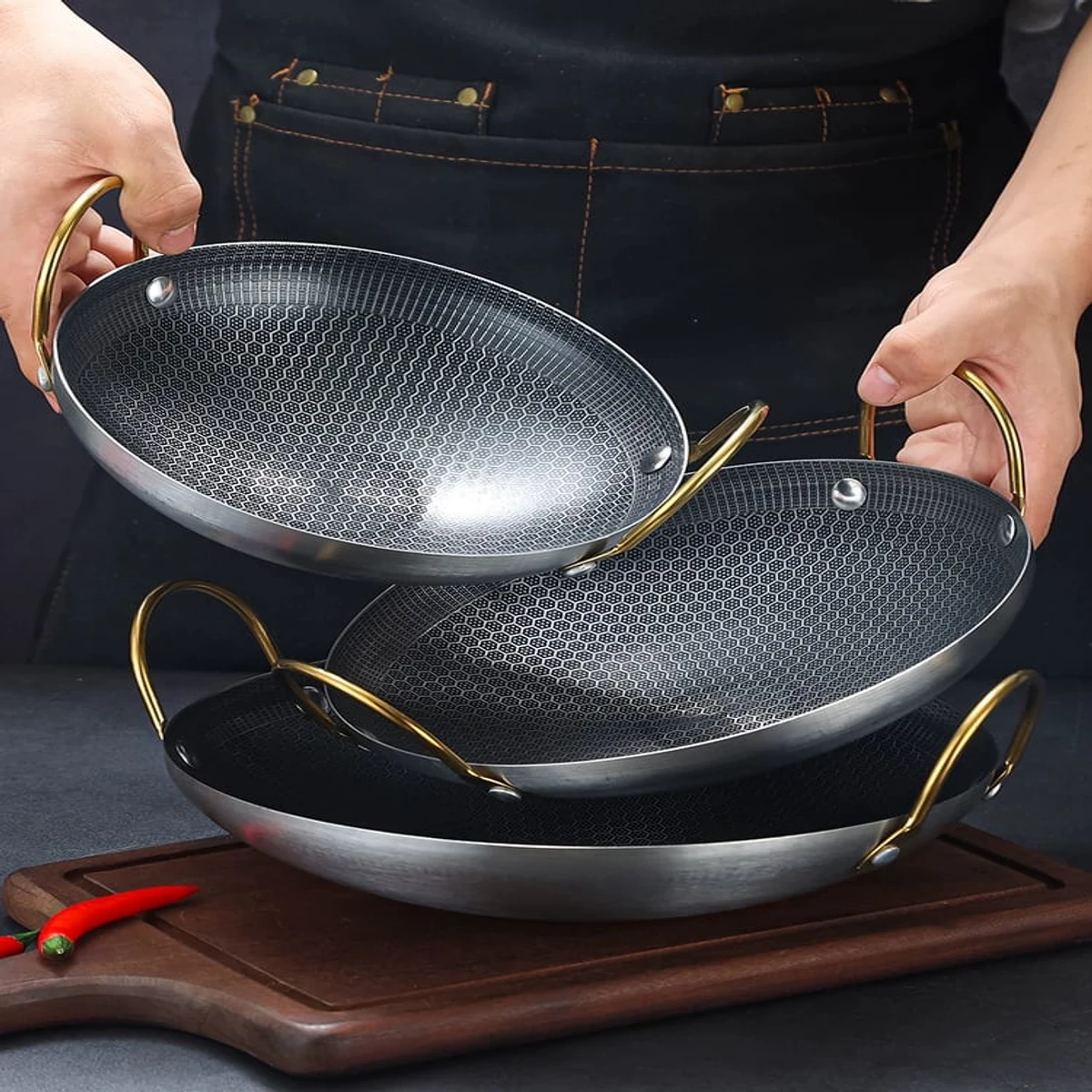 8inch Honeycomb 2 Handled, Nonstick Iron Deep Frying Pan - Image 3