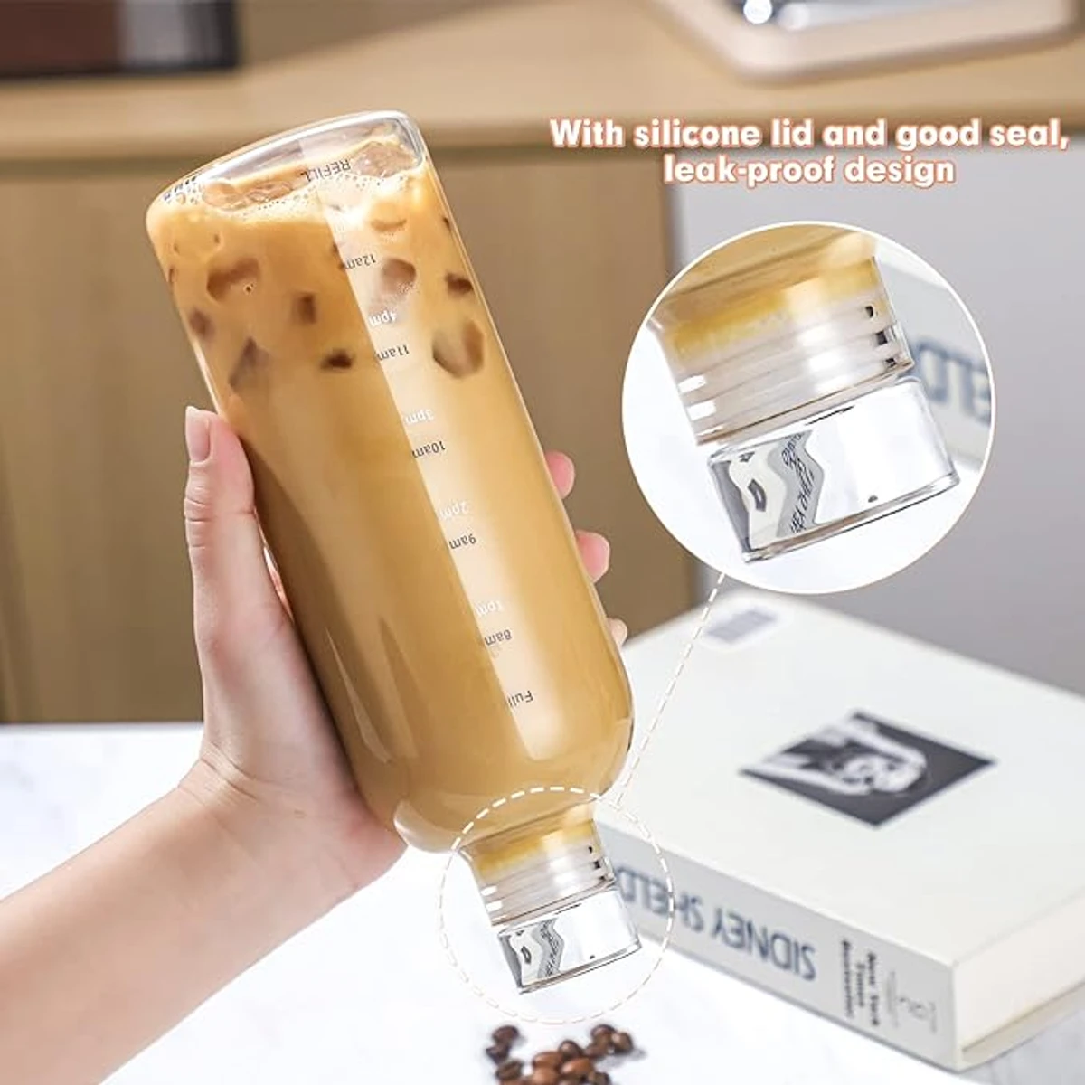 750ML Milk Juice Cute Water Bottle with Time Scale Portable Transparent Water Cup - Image 5