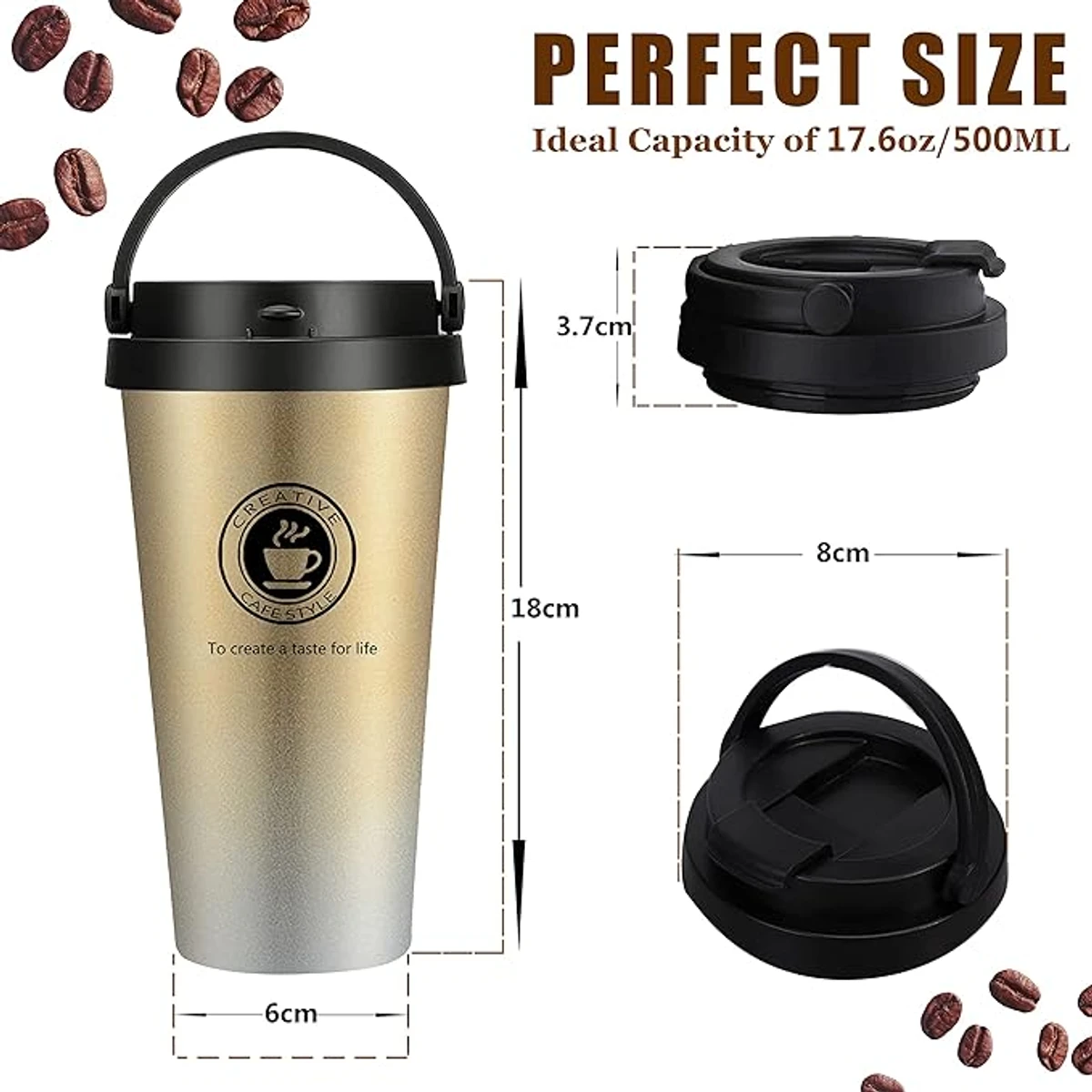 Stainless Steel Car Coffee Mug for Hot and Cold Water Coffee and Tea, 500ml17oz (Gradient Gold) - Image 4