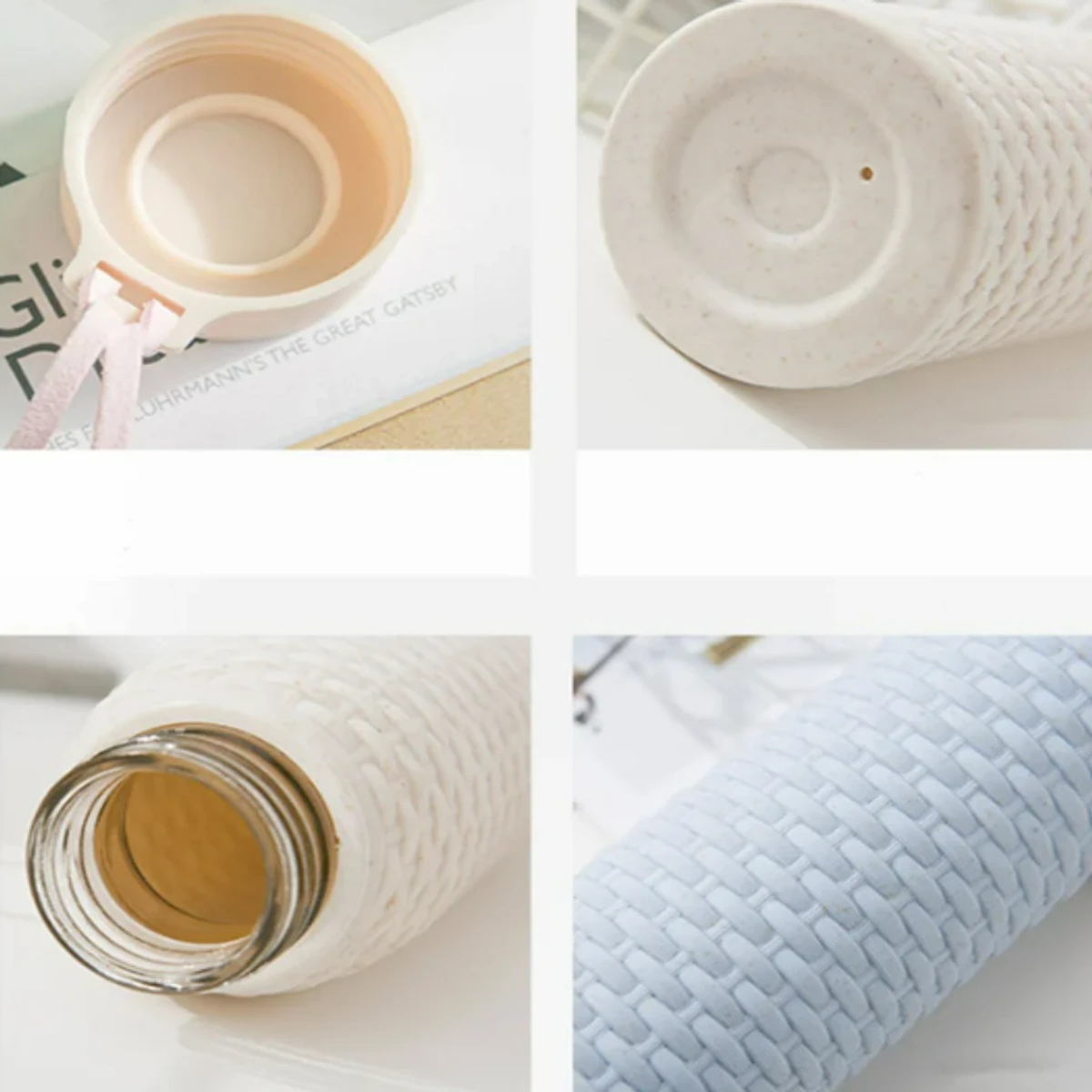 310ML Double Glass Water Bottle Anti-scalding Vacuum Imitation Rattan Bottle - Image 4