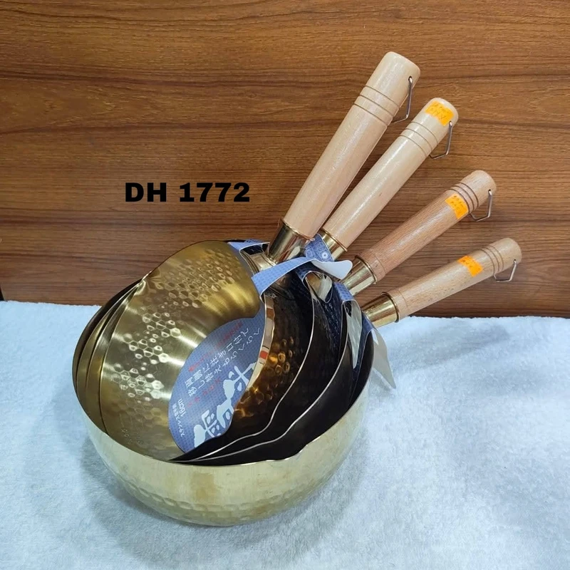 premium(golden colour) Steel Milk pan With wooden handle