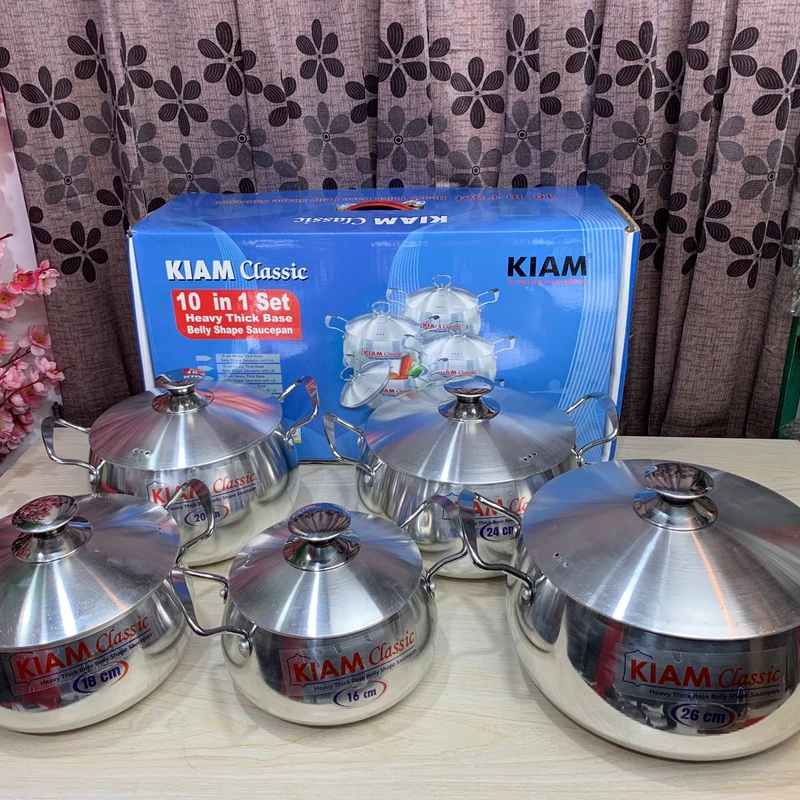 Alumuniam lid  Kiam Heavy Thick Base Belly Shape Saucepan 10 in 1 set