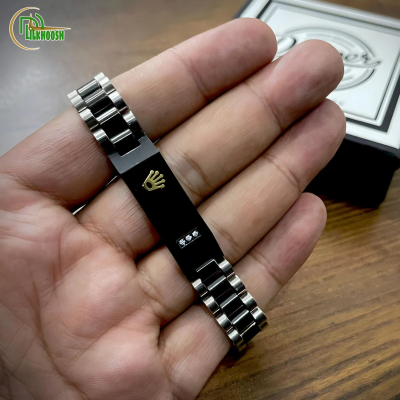 Original Rolex Crown Design Stylish Men's Stainless Steel Bracelet (Black & Silver)