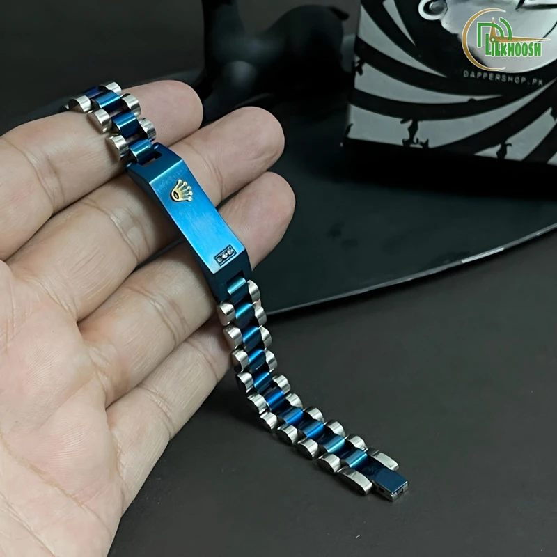 Original Rolex Crown Design Stylish Men's Stainless Steel Bracelet (Blue)