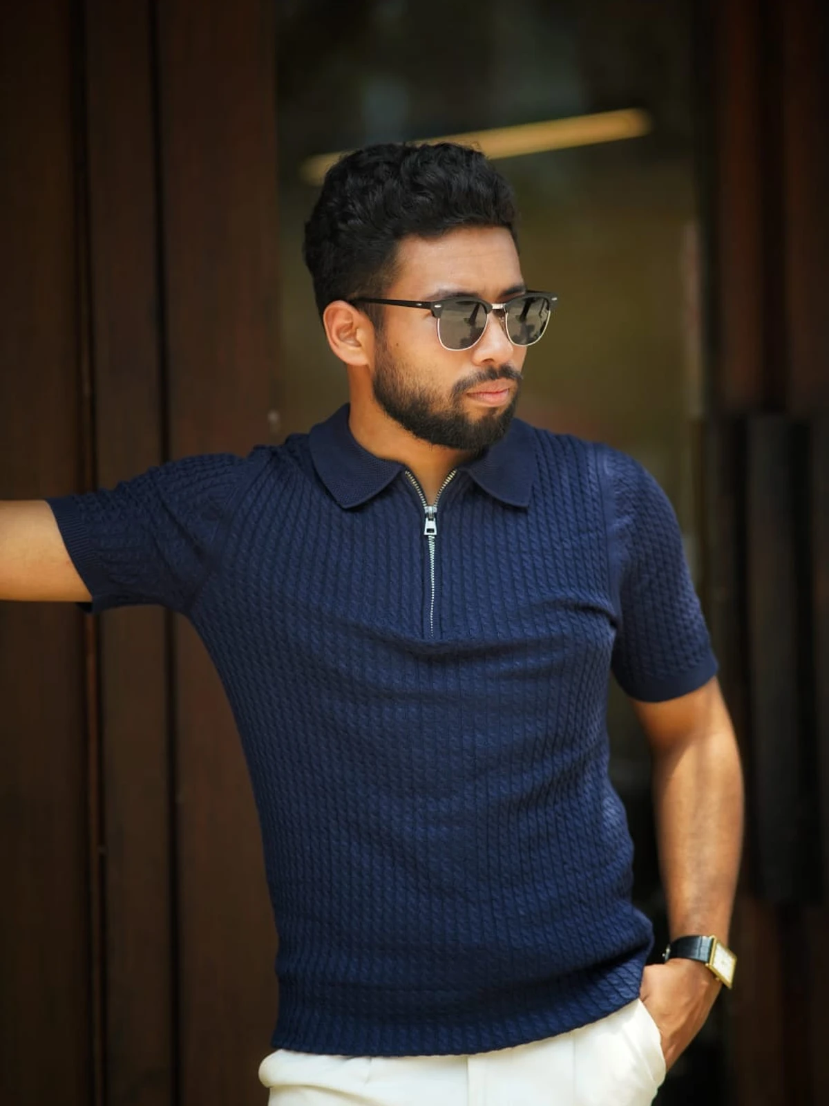 Navy Blue Zipper Old Money Polo - Image 3