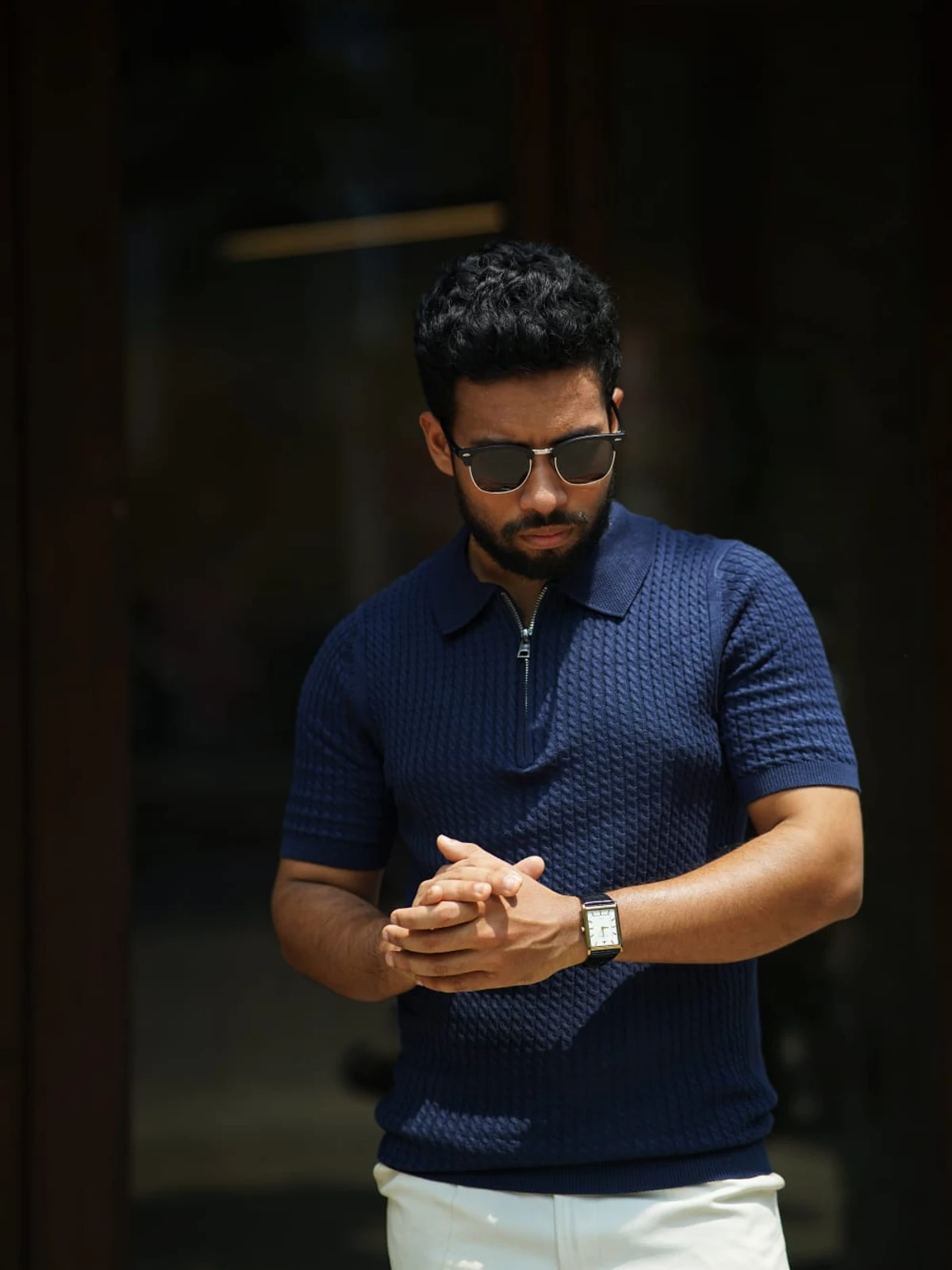 Navy Blue Zipper Old Money Polo - Image 4
