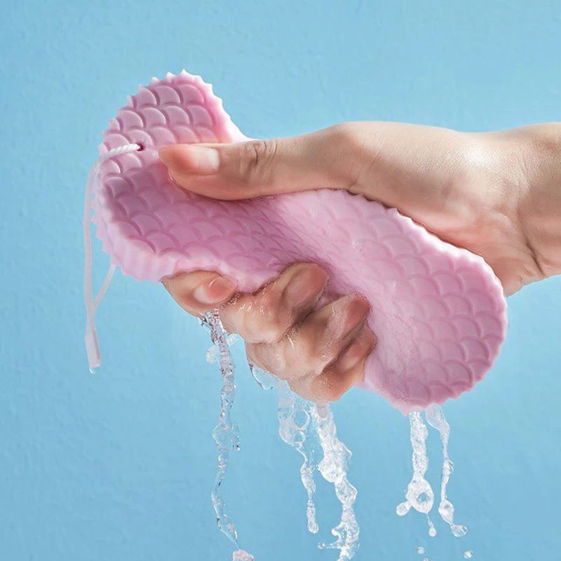 Non-Slip Shower Foot Scrubber & Massage Mat & Super Soft Exfoliating bath sponge Combo - Pink - Image 6
