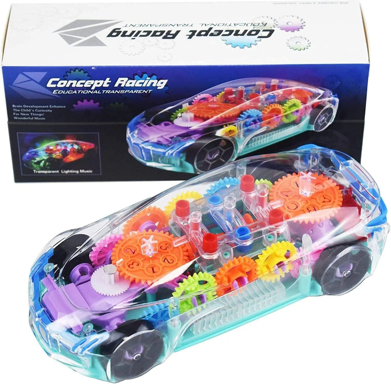 Gear Racing Transparent Light Up Colorful LED Music Car