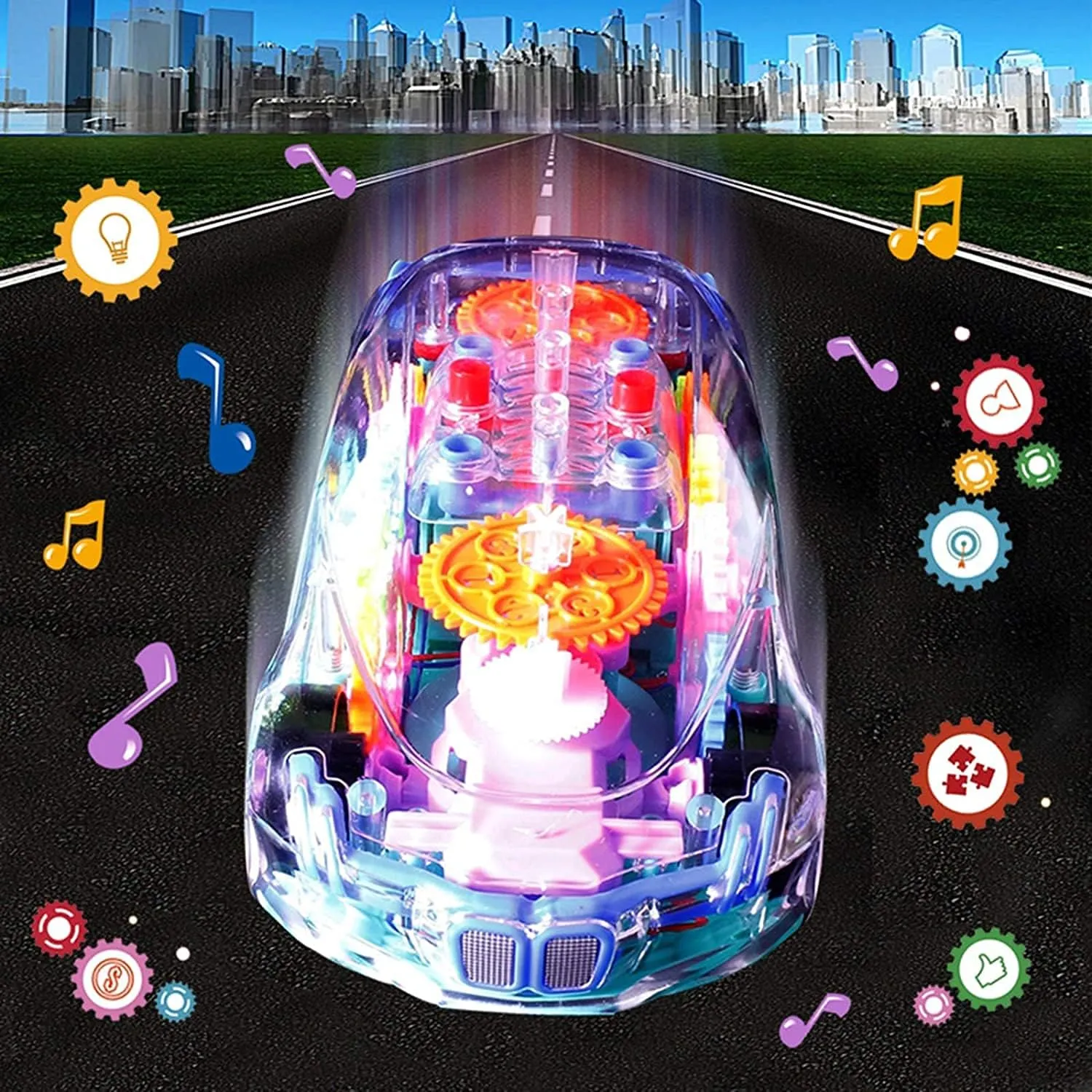 Gear Racing Transparent Light Up Colorful LED Music Car