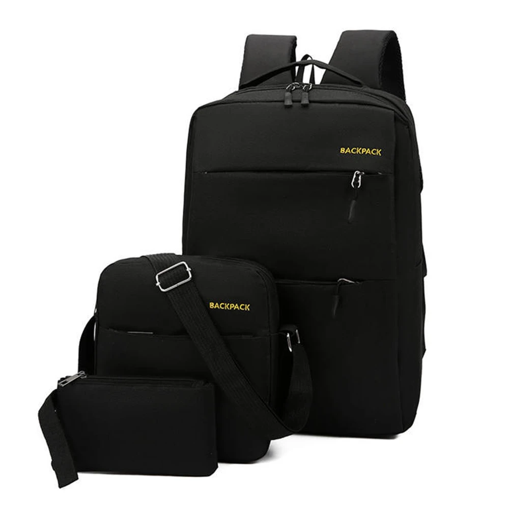 Fashionable 3 Piece Backpack Set (Black)