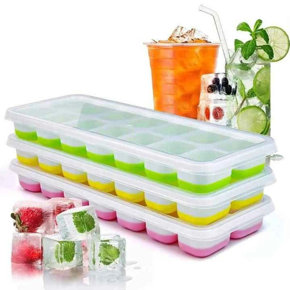 14 Grid Silicone Ice Cube Tray with Lid
