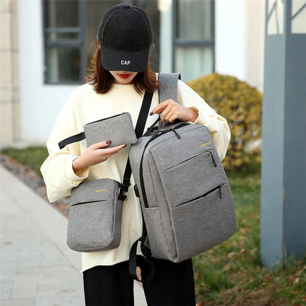 Fashionable 3 Piece Backpack Set (Gray) - Image 3
