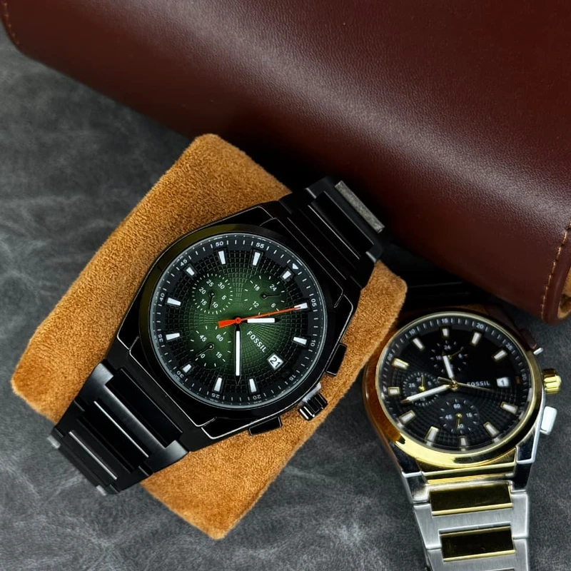 Fossil Everett Chronograph Men’s Watch – 42mm Stainless Steel, Black & Green Dial Variants in Bangladesh