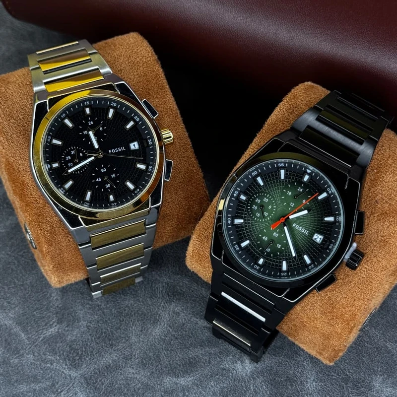 Fossil Everett Chronograph Men’s Watch – 42mm Stainless Steel, Black & Green Dial Variants in Bangladesh