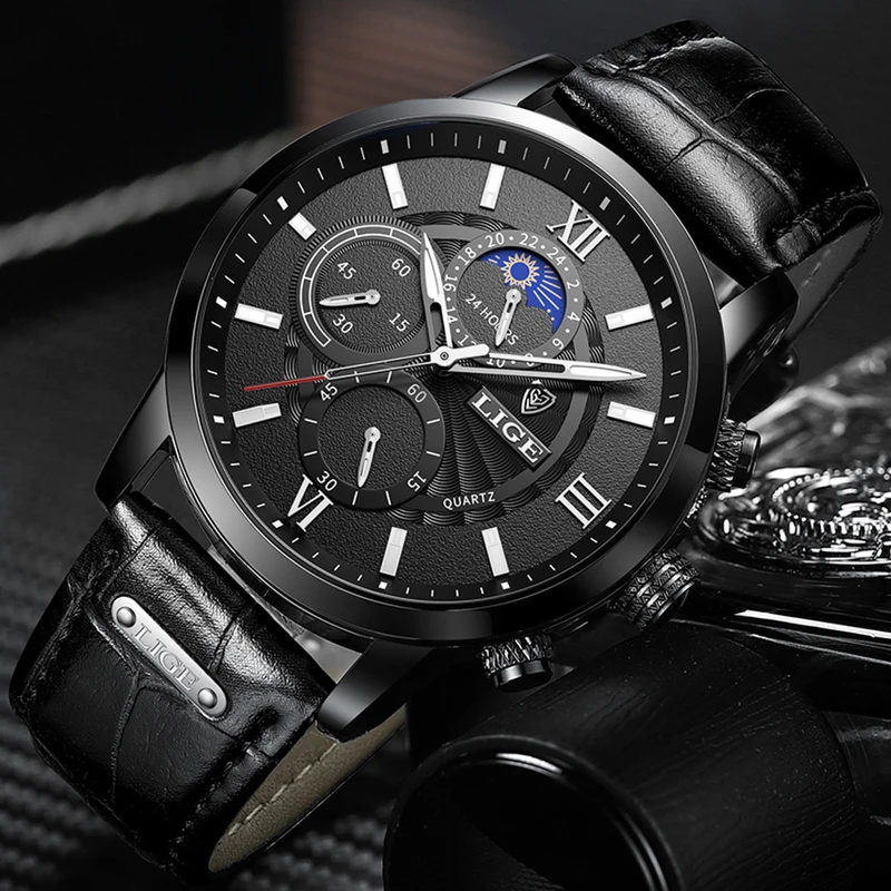 LIGE 8932 Gents Watch-full Black