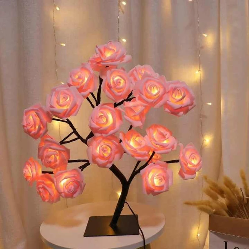Led Rose Romantic Flower Night Light- Wedding Bedroom Indoor Decoration Rose Flower Bonsai Tree Light