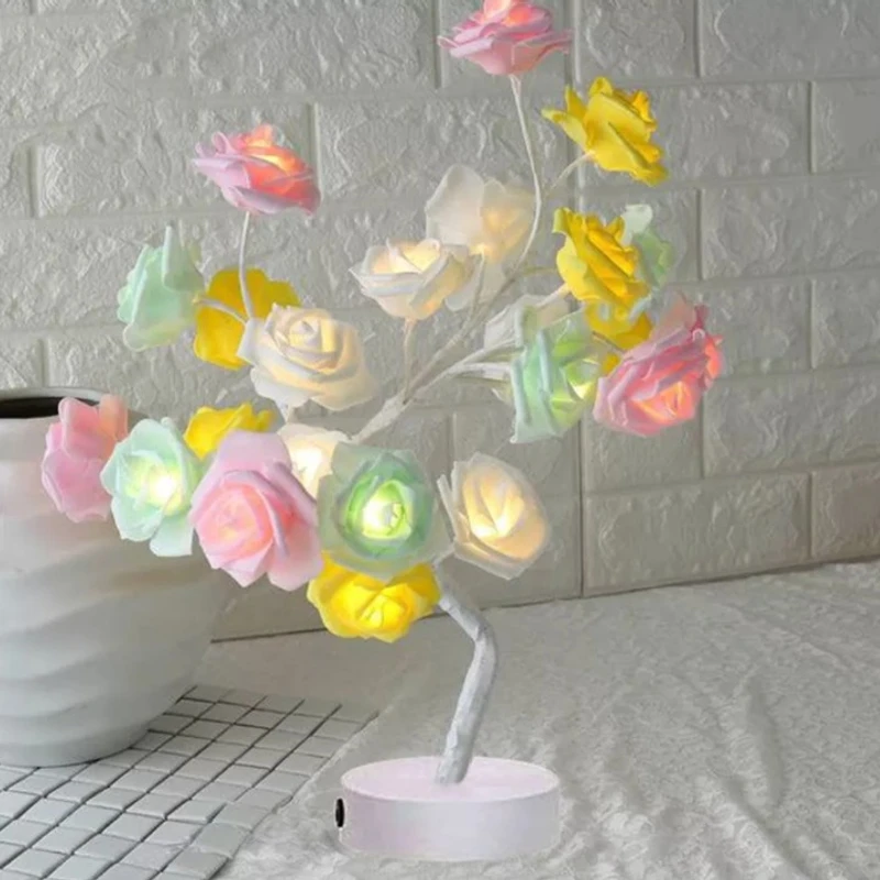 Led Rose Romantic Flower Night Light- Wedding Bedroom Indoor Decoration Rose Flower Bonsai Tree Light