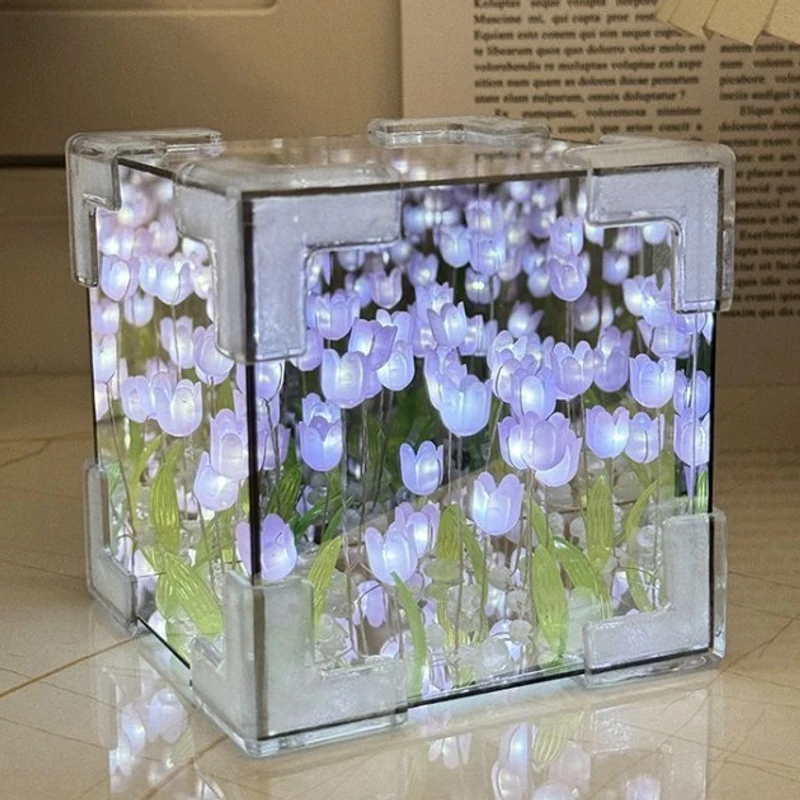 Tulip Mirror Night Light Table Lamps Floral Style for Bedroom Garden Birthday & Christmas Décor DIY Craft Gift - Image 3