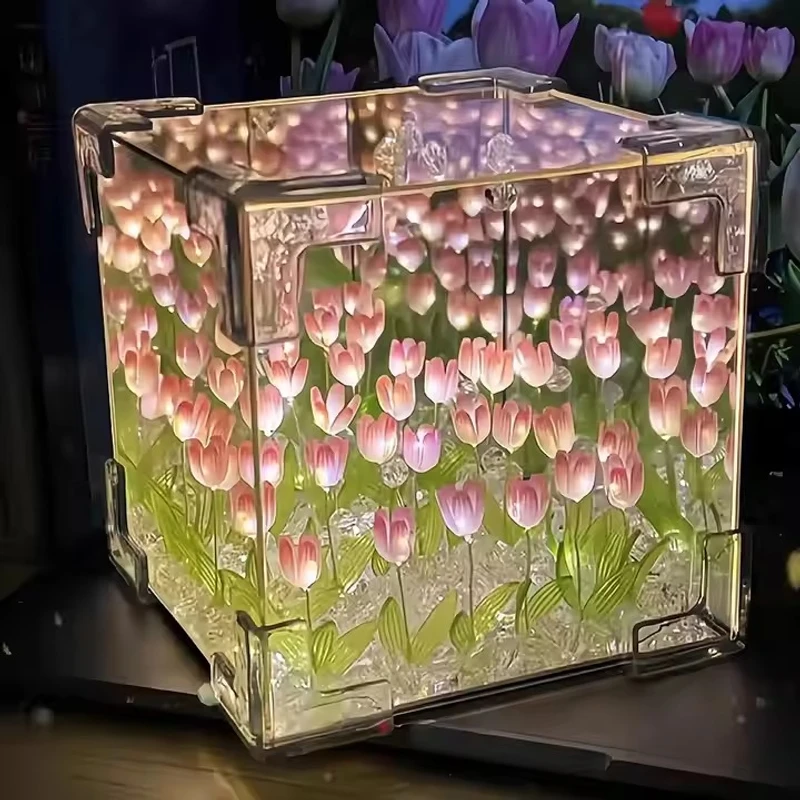 Tulip Mirror Night Light Table Lamps Floral Style for Bedroom Garden Birthday & Christmas Décor DIY Craft Gift - Image 4