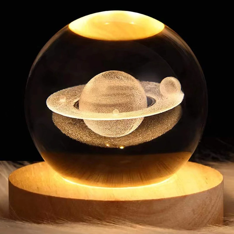 3D Art  Crystal Ball Night Lamp Home Decor Saturn Lamp