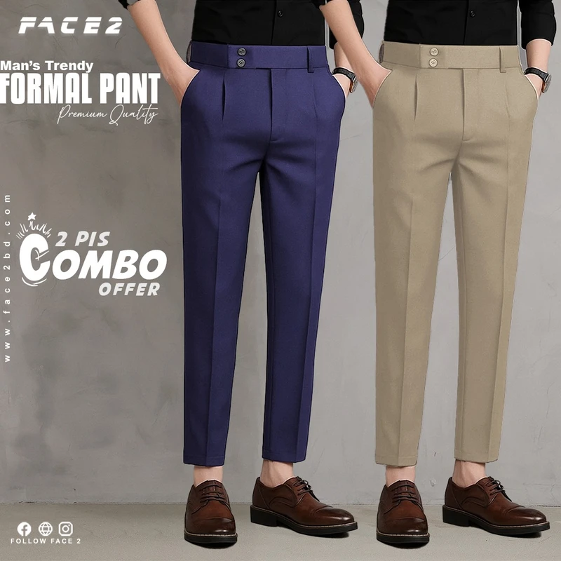 Mens Premium Formal Pant 2 pcs Combo ( Blue , Beige )