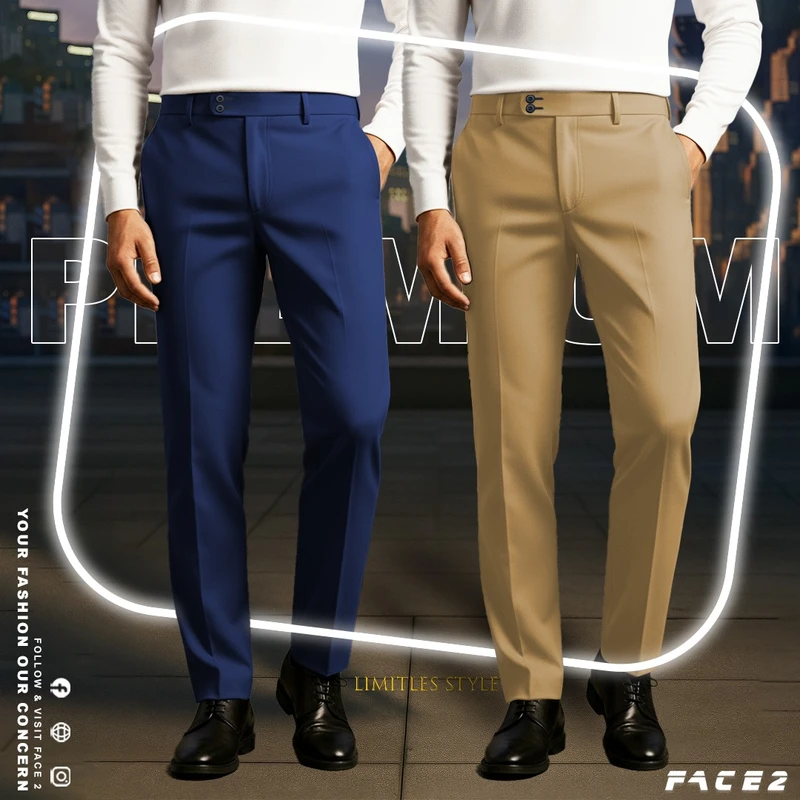 Mens Premium Formal Pant 2 pcs Combo ( Blue , Beige )